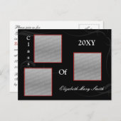 TRIPLE PHOTO rood Afstuderen Uitnodiging (Voorkant / Achterkant)