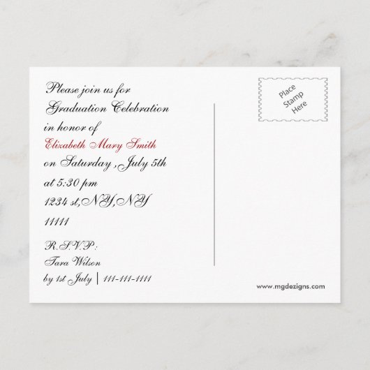 TRIPLE PHOTO rood Afstuderen Uitnodiging (Achterkant)