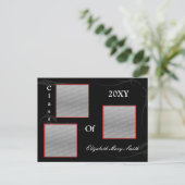 TRIPLE PHOTO rood Afstuderen Uitnodiging (Staand voorkant)