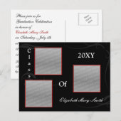 TRIPLE PHOTO rood Afstuderen Uitnodiging Briefkaart (Voorkant / Achterkant)