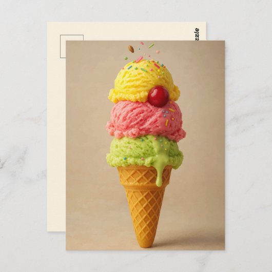 Triple Scoop Delight – Ice Cream Cone Briefkaart (Voorkant / Achterkant)