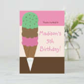 Triple Scoop Ice Cream verjaardagsfeestje uitnodig Kaart (Staand voorkant)