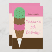 Triple Scoop Ice Cream verjaardagsfeestje uitnodig Kaart (Voorkant / Achterkant)