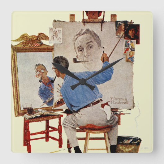 Triple Self-Portrait Vierkante Klok (Voorkant)