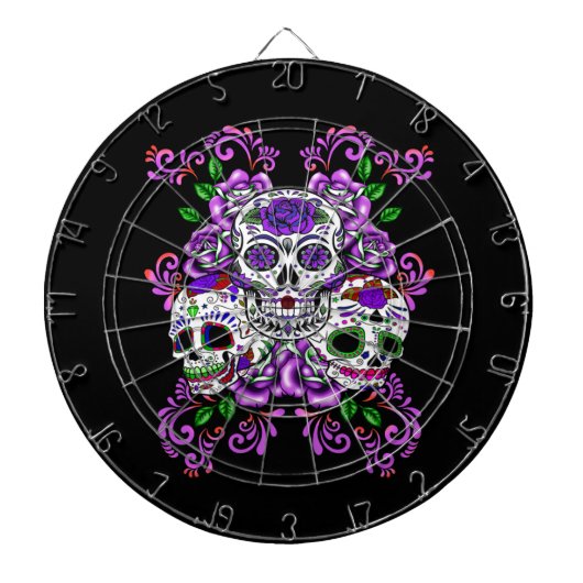 Triple Skull Paars Floral Sugar Skulls Dartbord (Voorkant)