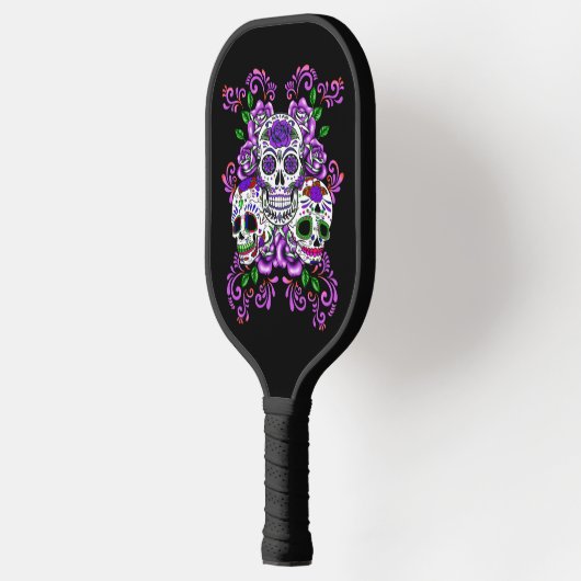 Triple Skull Paars Floral Sugar Skulls Pickleball Paddle (Links)