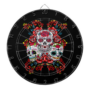 Triple Skull Red Floral Sugar Skulls Dartbord