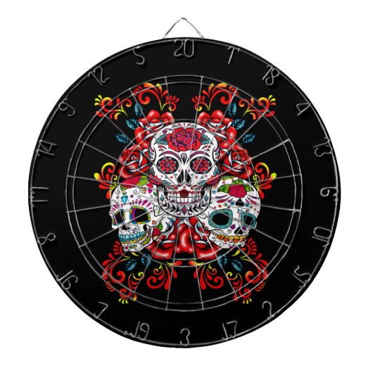 Triple Skull Red Floral Sugar Skulls Dartbord (Voorkant)