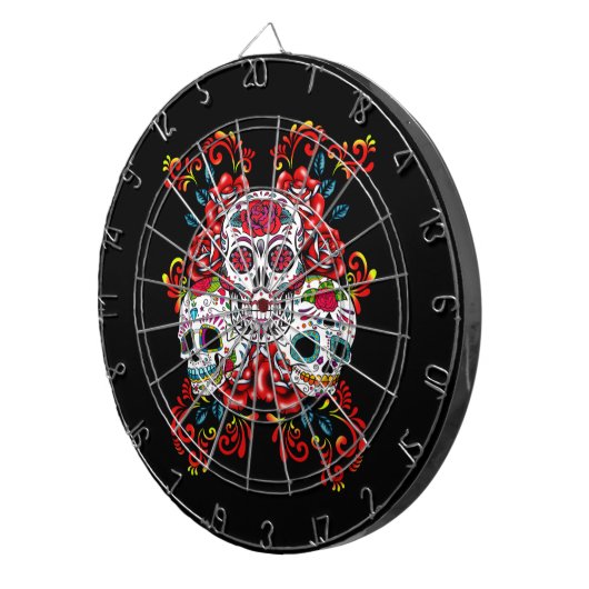 Triple Skull Red Floral Sugar Skulls Dartbord (Voorkant Rechts)