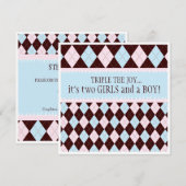 Triple the Joy Argyle Boy Girl Baby shower Kaart (Voorkant / Achterkant)