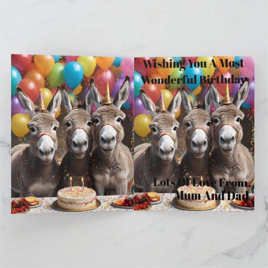 Triple the Joy: Donkey Triplets' Verjaardag Bash Kaart (Binnen)