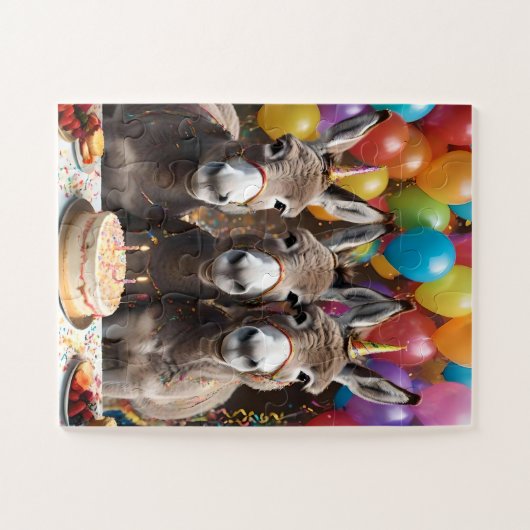 Triple the Joy: Donkey Triplets' Verjaardag Bash Legpuzzel (Horizontaal)