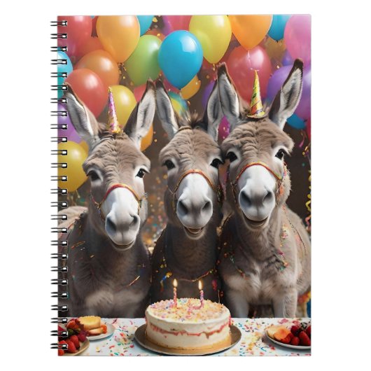 Triple the Joy: Donkey Triplets' Verjaardag Bash Notitieboek (Voorkant)