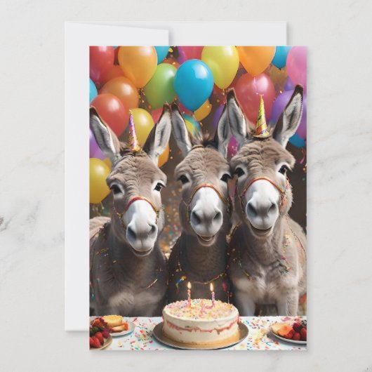 Triple the Joy: een ezel Triplets 'Verjaardag Bash Kaart (Achterkant)