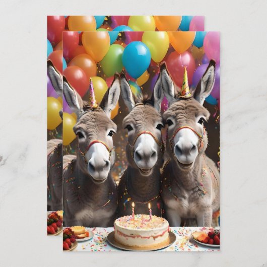 Triple the Joy: een ezel Triplets 'Verjaardag Bash Kaart (Voorkant / Achterkant)