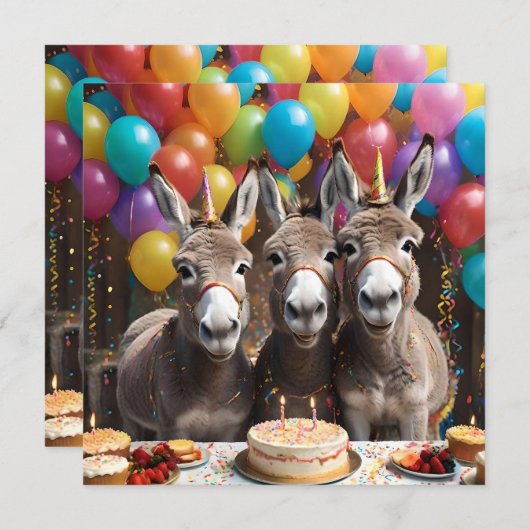 Triple the Joy: een ezel Triplets 'Verjaardag Bash Save The Date (Voorkant / Achterkant)