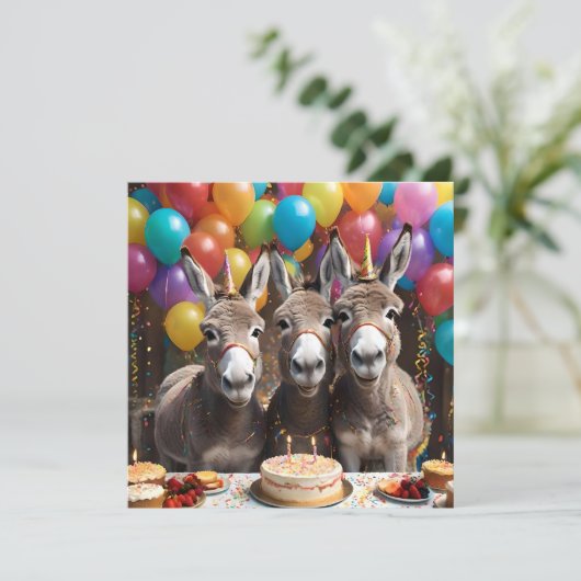 Triple the Joy: een ezel Triplets 'Verjaardag Bash Save The Date (Staand voorkant)