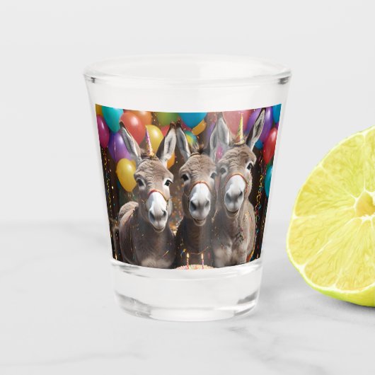 Triple the Joy: een ezel Triplets 'Verjaardag Bash Shot Glas (Voorkant)