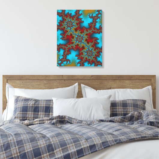 Triple Threat Blauw en Rood Abstract Fractal Art Canvas Afdruk (Insitu (Slaapkamer))