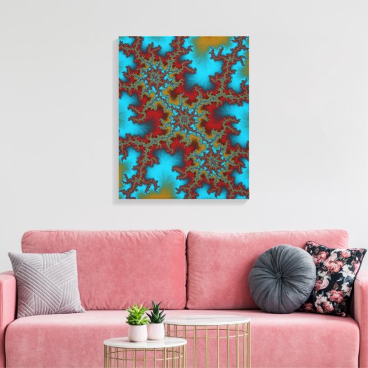 Triple Threat Blauw en Rood Abstract Fractal Art Canvas Afdruk (Insitu (Woonkamer))