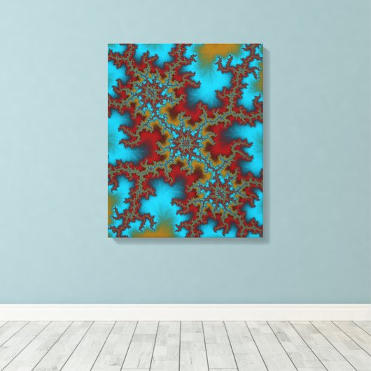 Triple Threat Blauw en Rood Abstract Fractal Art Canvas Afdruk (Insitu (Houten vloer))