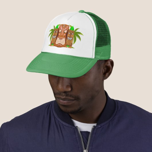 Triple Tiki Palm Tree Trucker Hat Trucker Pet (In situ)
