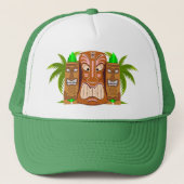 Triple Tiki Palm Tree Trucker Hat Trucker Pet (Voorkant)