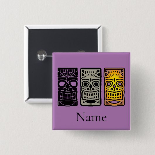 Triple Tiki sculptures Thunder_Cove Vierkante Button 5,1 Cm (Voorkant /achterkant)