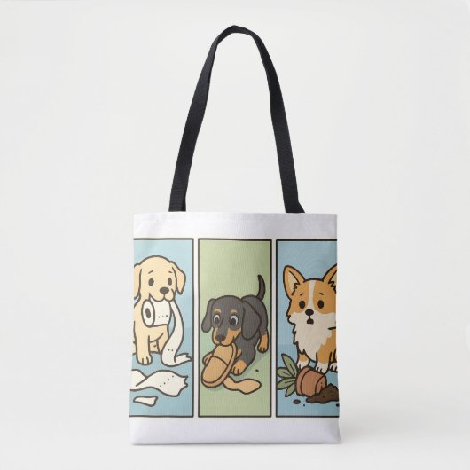 Triple Trouble – Mischievous Puppies Gevangen in d Tote Bag (Voorkant)