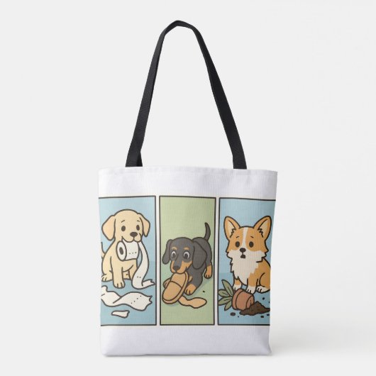 Triple Trouble – Mischievous Puppies Gevangen in d Tote Bag (Achterkant)