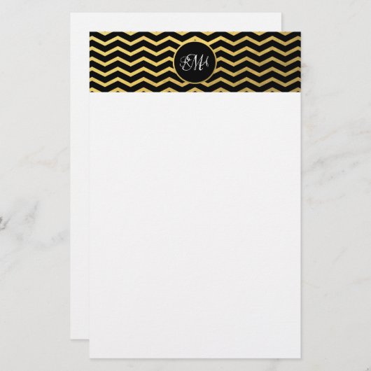 Triple van het Black and Gold Chevron Pattern Briefpapier (Voorkant / Achterkant)