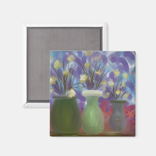 Triple Vase Boeket Originele Kunst Magneet