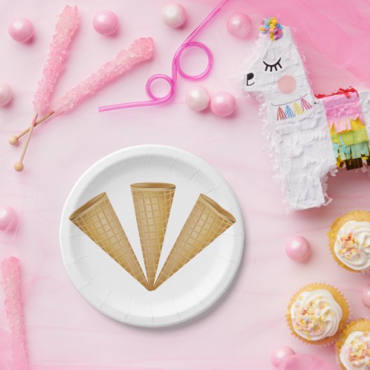 Triple Waffle Ice Cream Cone Zomer Dessert Papieren Bordje (Feest)