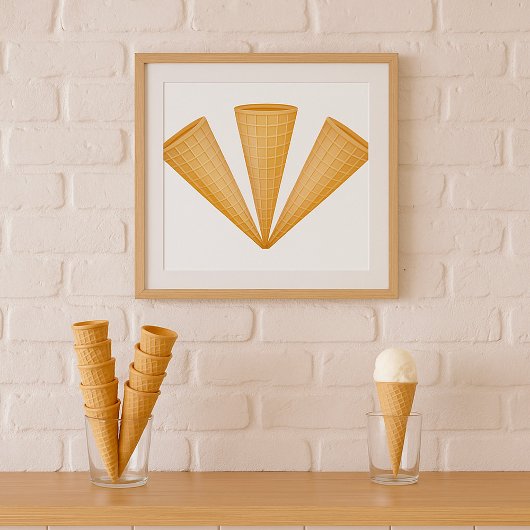 Triple Waffle Ice Cream Cone Zomer Dessert Poster