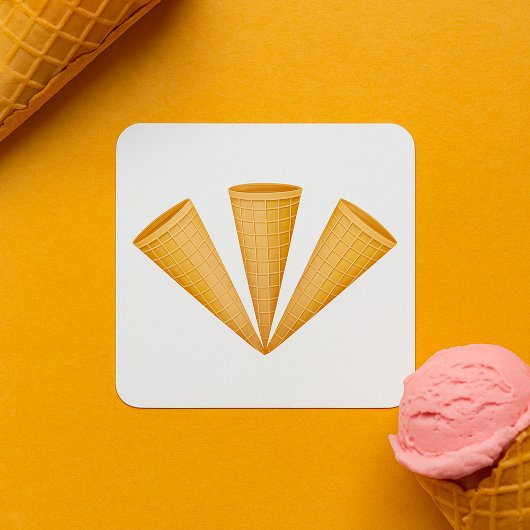 Triple Waffle Ice Cream Cone Zomer Dessert Vierkante Sticker
