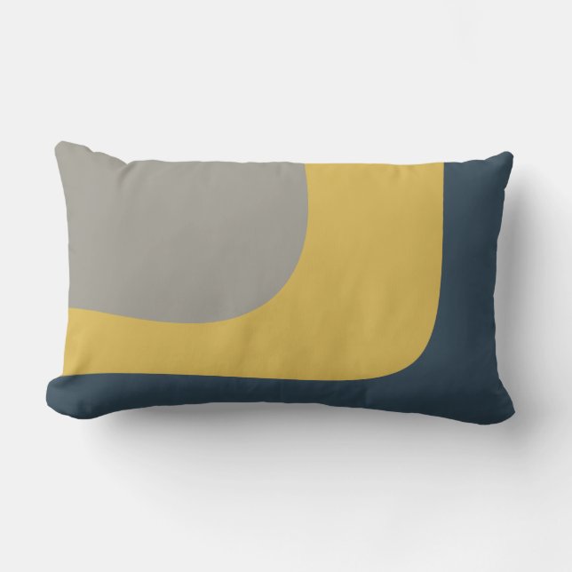 Triple Wave Minimalist Pattern Mustard Gray Buitenkussen (Voorkant)