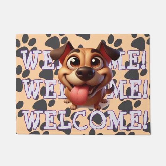 Triple Welcome Eager Dog Pawprint Grappig Deurmat (Voorkant)