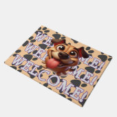 Triple Welcome Eager Dog Pawprint Grappig Deurmat (Schuin)