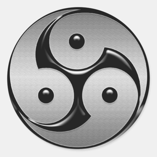 Triple Yin Yang - Metal & Glossy Black Ronde Sticker (Voorkant)