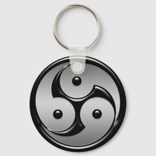 Triple Yin Yang - Metal & Glossy Black Sleutelhanger