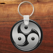Triple Yin Yang - Metal & Glossy Black Sleutelhanger (Voorkant)