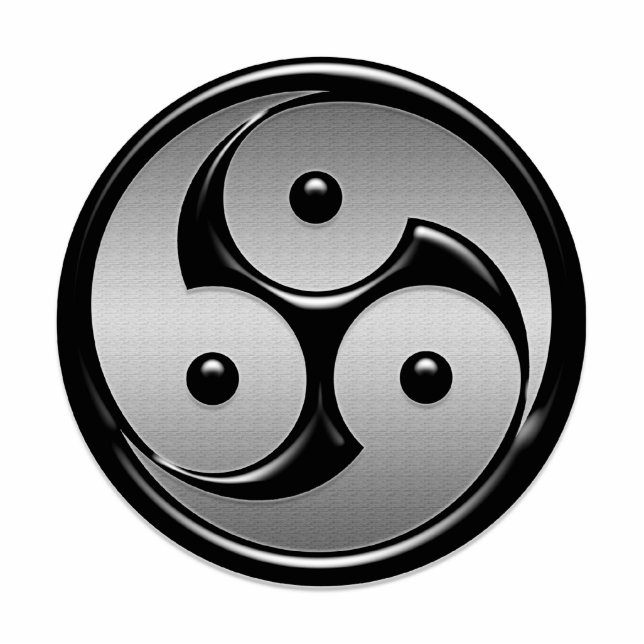 Triple Yin Yang - Metal & Glossy Black Staand Fotobeeldje (Voorkant)