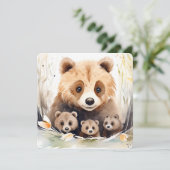 Triplet Baby shower Mama Beer en welpen Kaart (Staand voorkant)