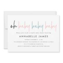 Triplet baby shower roze blauw moderne typografie