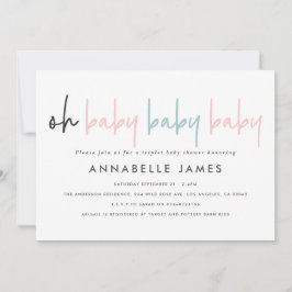 Triplet baby shower roze blauw moderne typografie  aankondiging