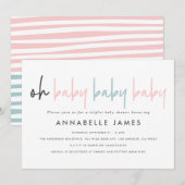 Triplet baby shower roze blauw moderne typografie  aankondiging (Voorkant / Achterkant)