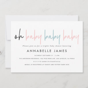 Triplet baby shower roze blauw moderne typografie  aankondiging