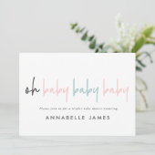 Triplet baby shower roze blauw moderne typografie kaart (Staand voorkant)