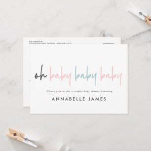 Triplet baby shower roze blauw moderne typografie kaart