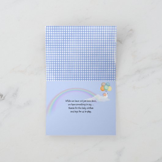 triplet baby voetafdrukken van blue gingham bedankkaart (Binnen)